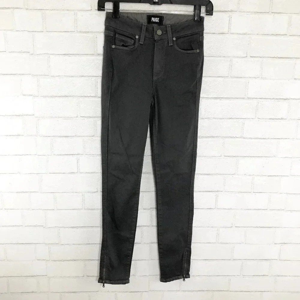 Paige Granite Gray Skinny Jeans Zipper Hems Women's Waist Size 24